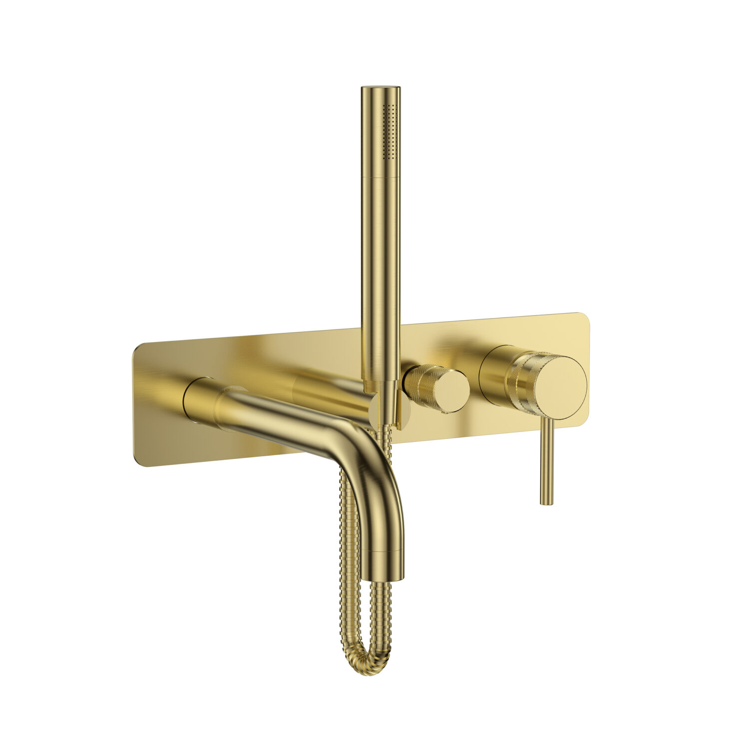 Kore Brushed Brass Wall Mounted Bath Shower Mixer & Handset