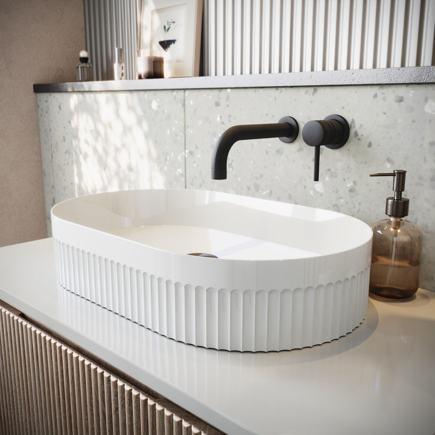 Fluted 575mm Oval Countertop Basin