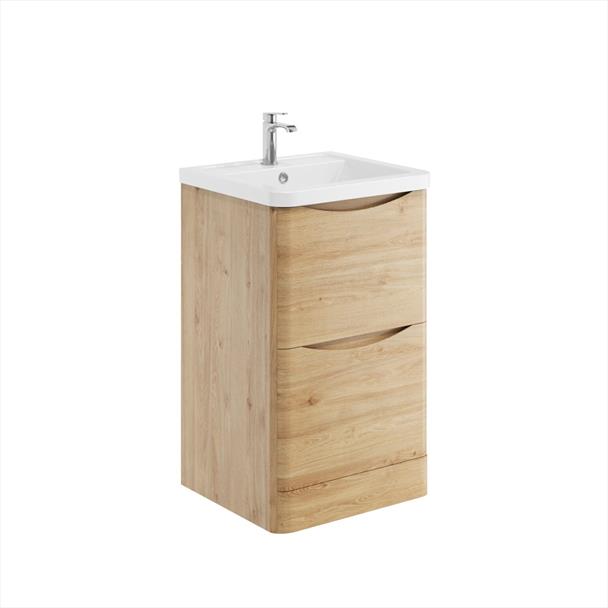 Belle 500mm Floor Standing Unit with White Basin - Davos Oak