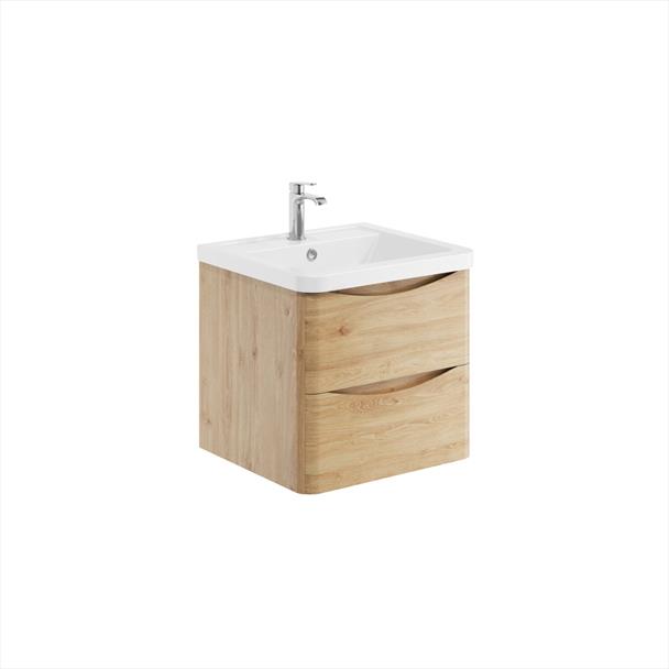 Belle 500mm Wall Hung Vanity Unit with White Basin - Davos Oak