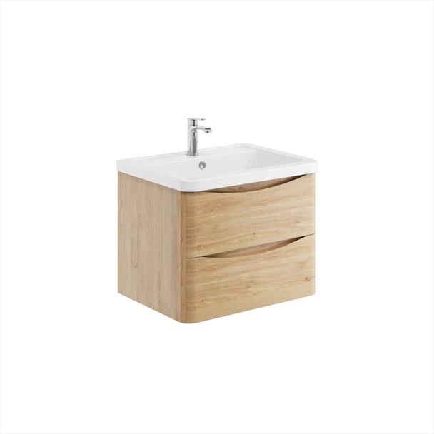 Belle 600mm Wall Hung Vanity Unit with White Basin - Davos Oak