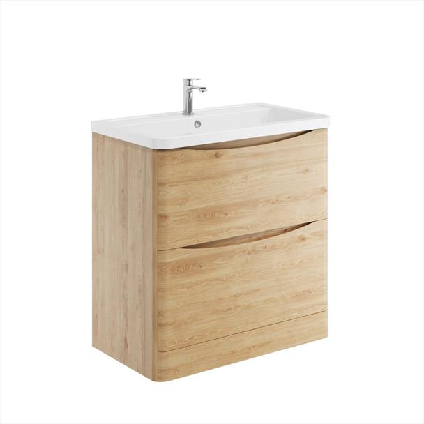 Belle 800mm Floor Standing Unit with White Basin - Davos Oak