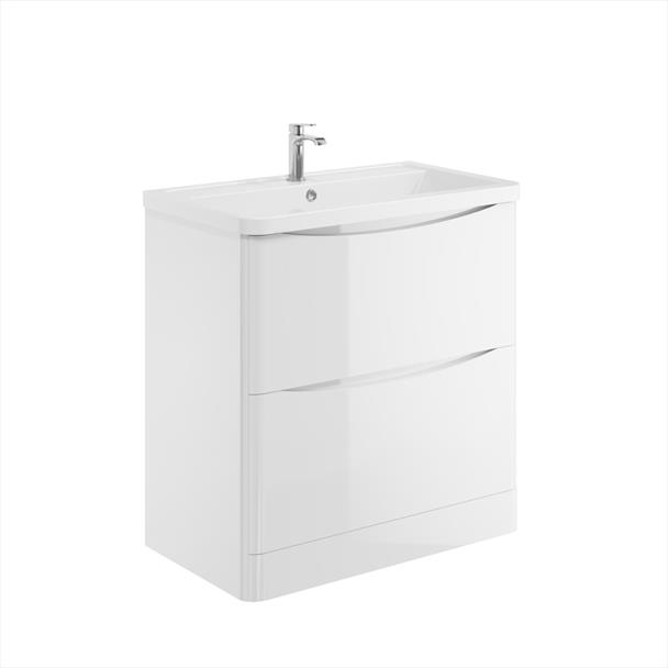 Belle 800mm Floor Standing Unit with White Basin - Gloss White
