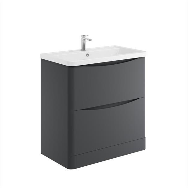 Belle 800mm Floor Standing Unit with White Basin - Matt Grey