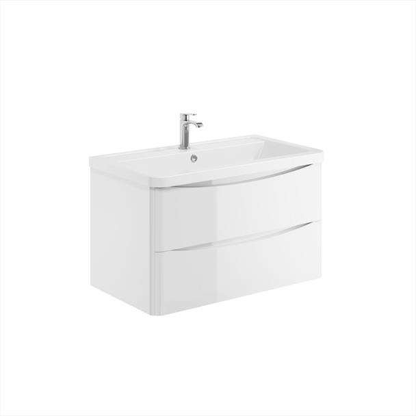Belle 800mm Wall Hung Vanity Unit with White Basin - Gloss White