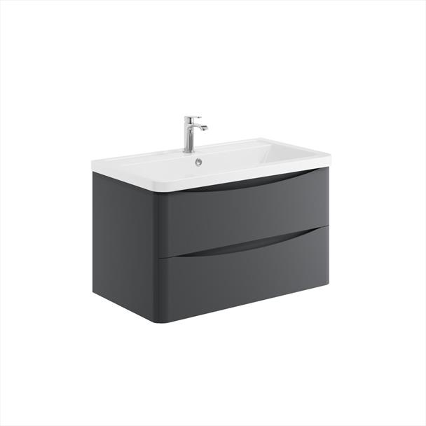 Belle 800mm Wall Hung Vanity Unit with White Basin - Matt Grey