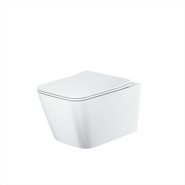 Rivera Rimless Square Wall Hung Pan Including Soft Close Seat - Gloss White