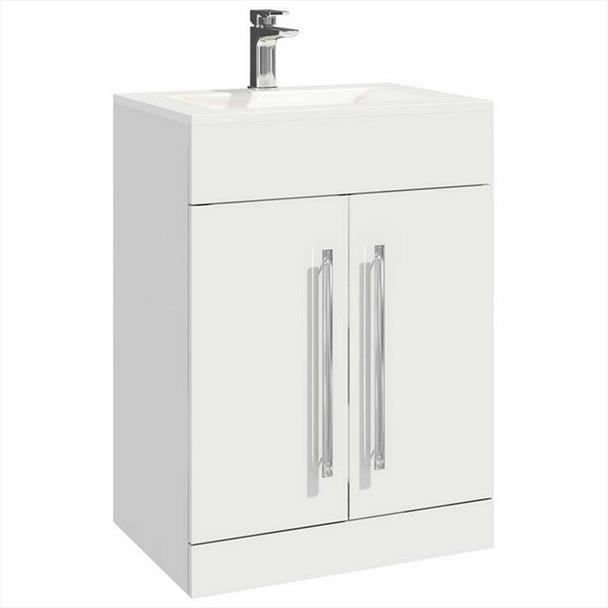 Lilly 600mm Two Door Vanity Unit with Basin in Gloss White