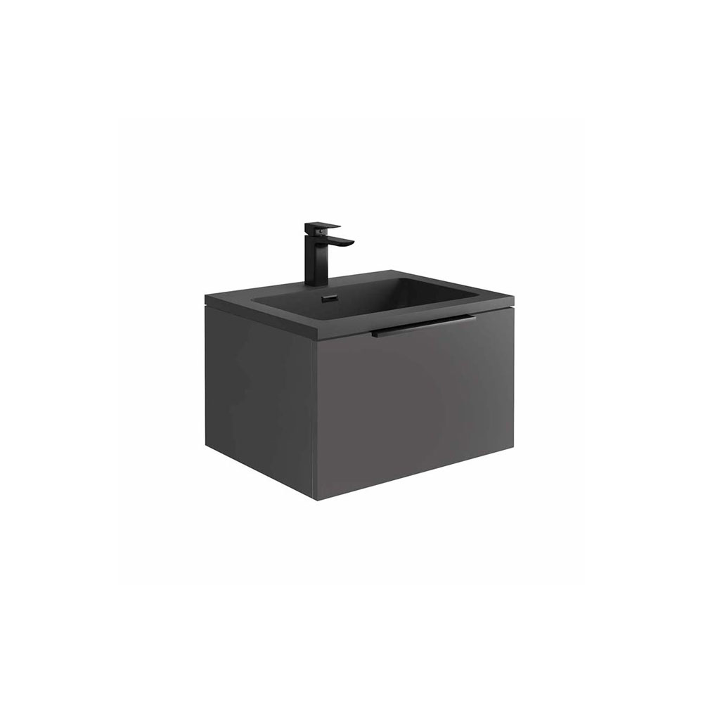 Ambi 600mm LED Wall Hung Vanity Unit with White Basin - Matte Grey 