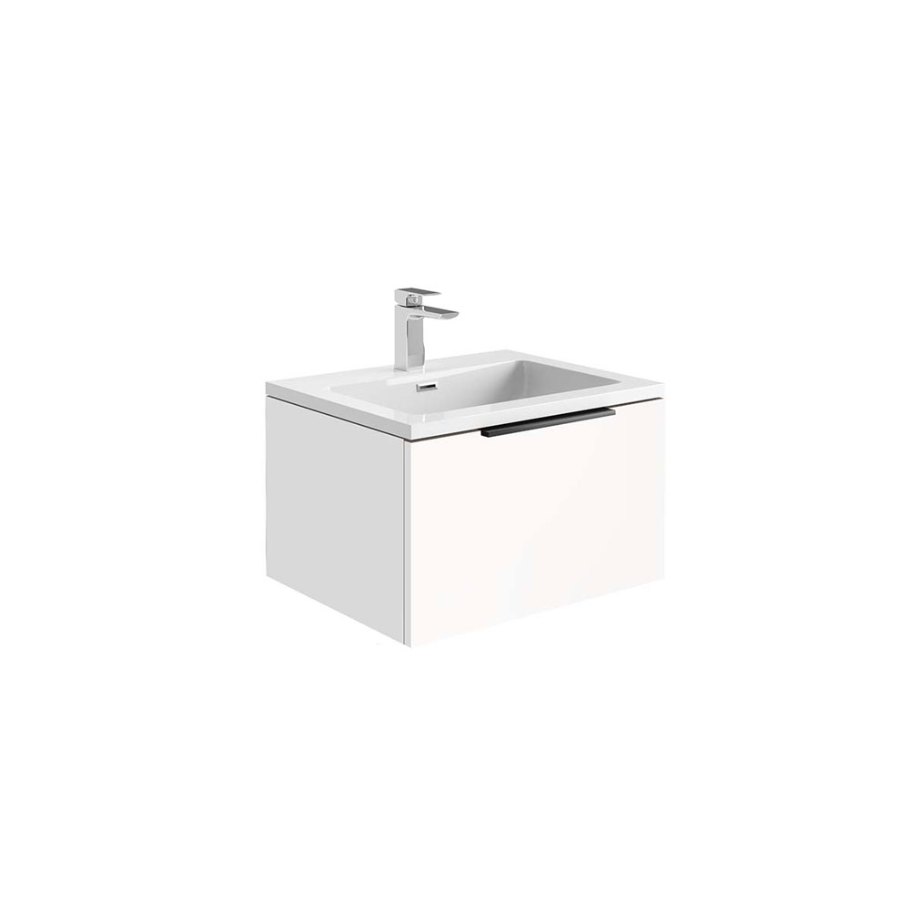 Ambi 600mm LED Wall Hung Vanity Unit with White Basin - Matte White 