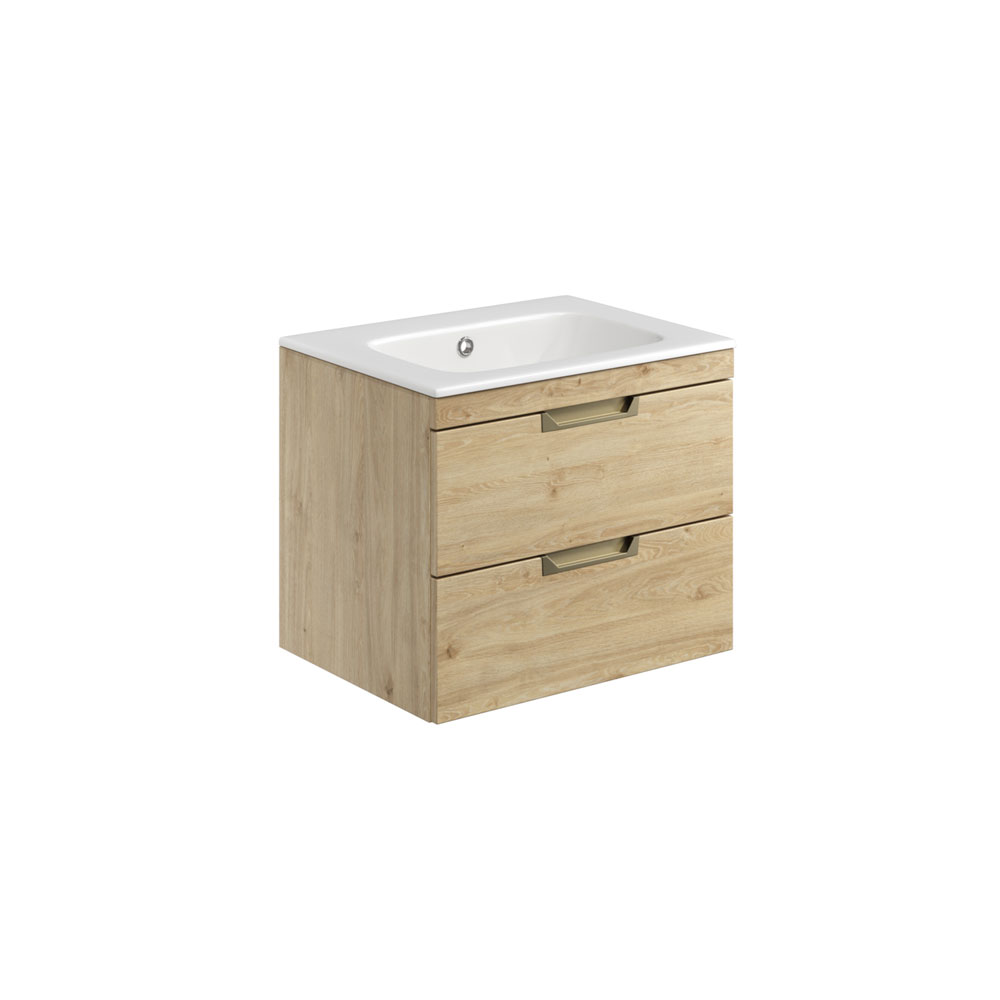 Aubry 600mm Wall Hung Vanity Unit with White Basin - Davos Oak