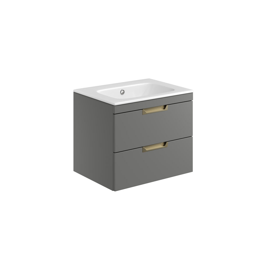 Aubry 600mm Wall Hung Vanity Unit with White Basin - Dust Grey