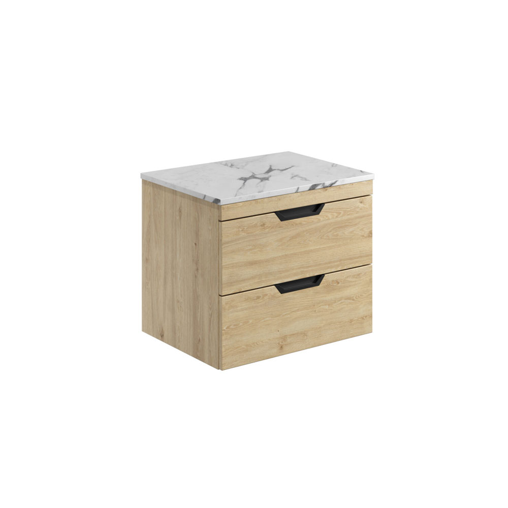 Aubry 600mm Wall Hung Vanity Unit with Carrara Worktop - Davos Oak