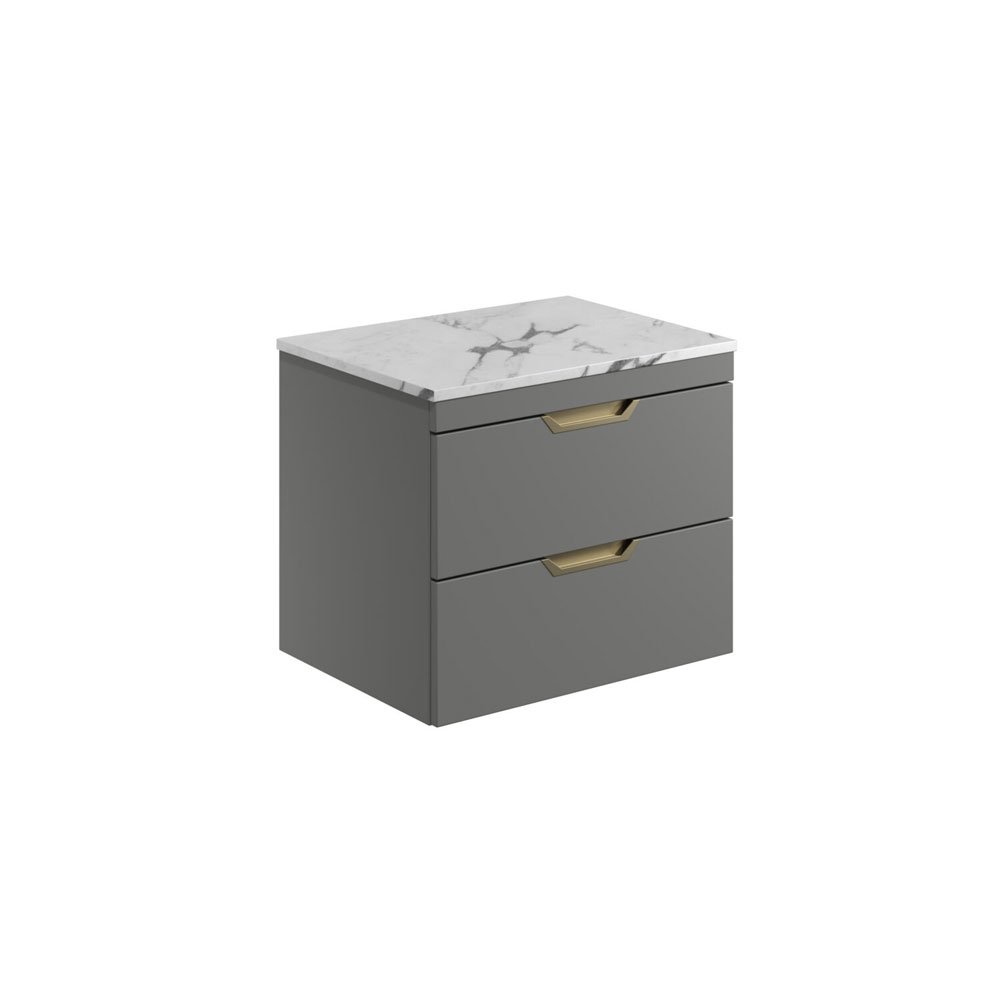 Aubry 600mm Wall Hung Vanity Unit with Carrara Worktop - Dust Grey