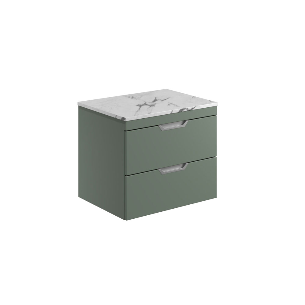 Aubry 600mm Wall Hung Vanity Unit with Carrara Worktop - Reed Green 