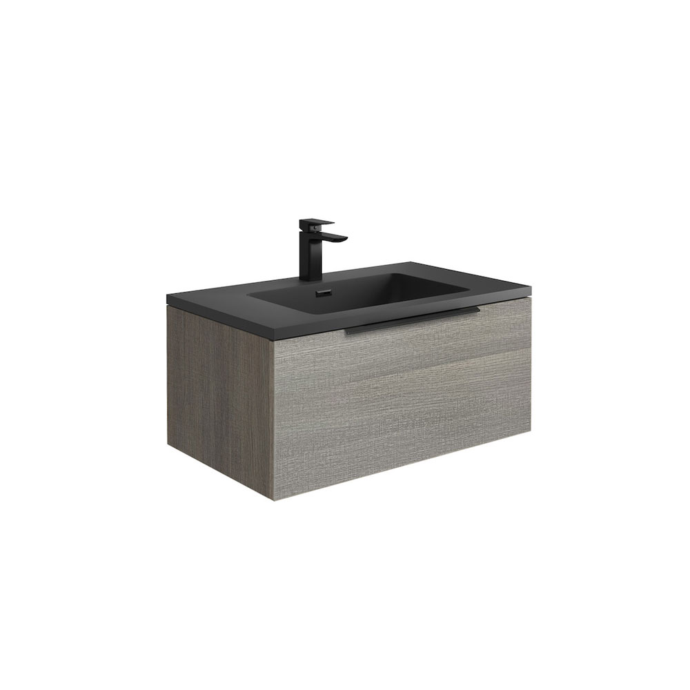 Ambi 800mm LED Wall Hung Vanity Unit with White Basin - Grey Oak