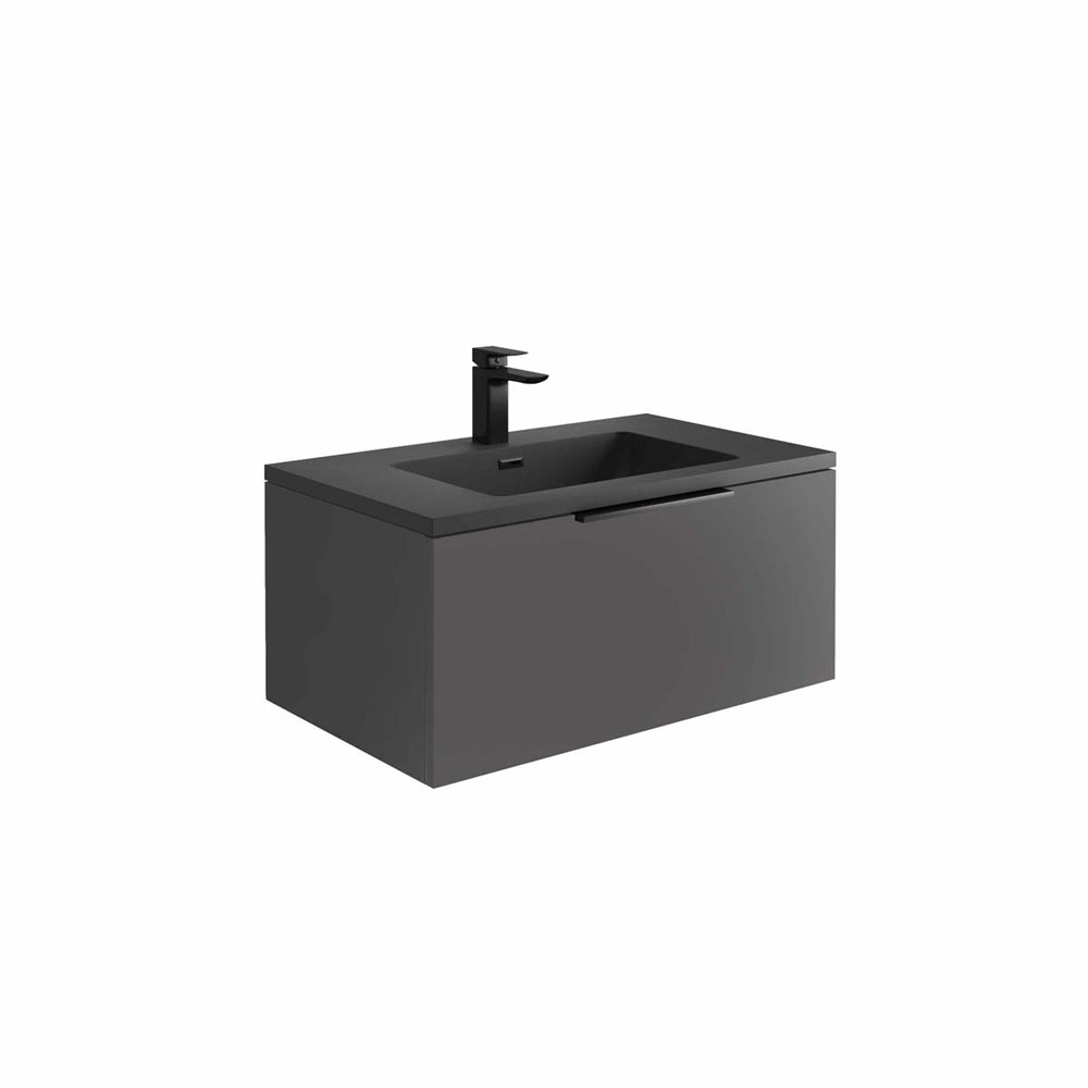 Ambi 800mm LED Wall Hung Vanity Unit with White Basin - Matte Grey