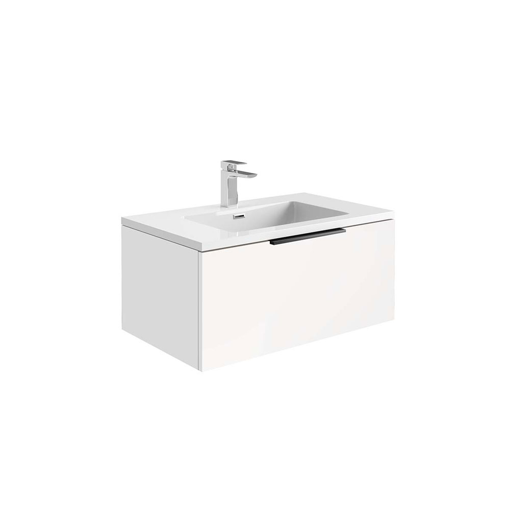 Ambi 800mm LED Wall Hung Vanity Unit with White Basin - Matte White 