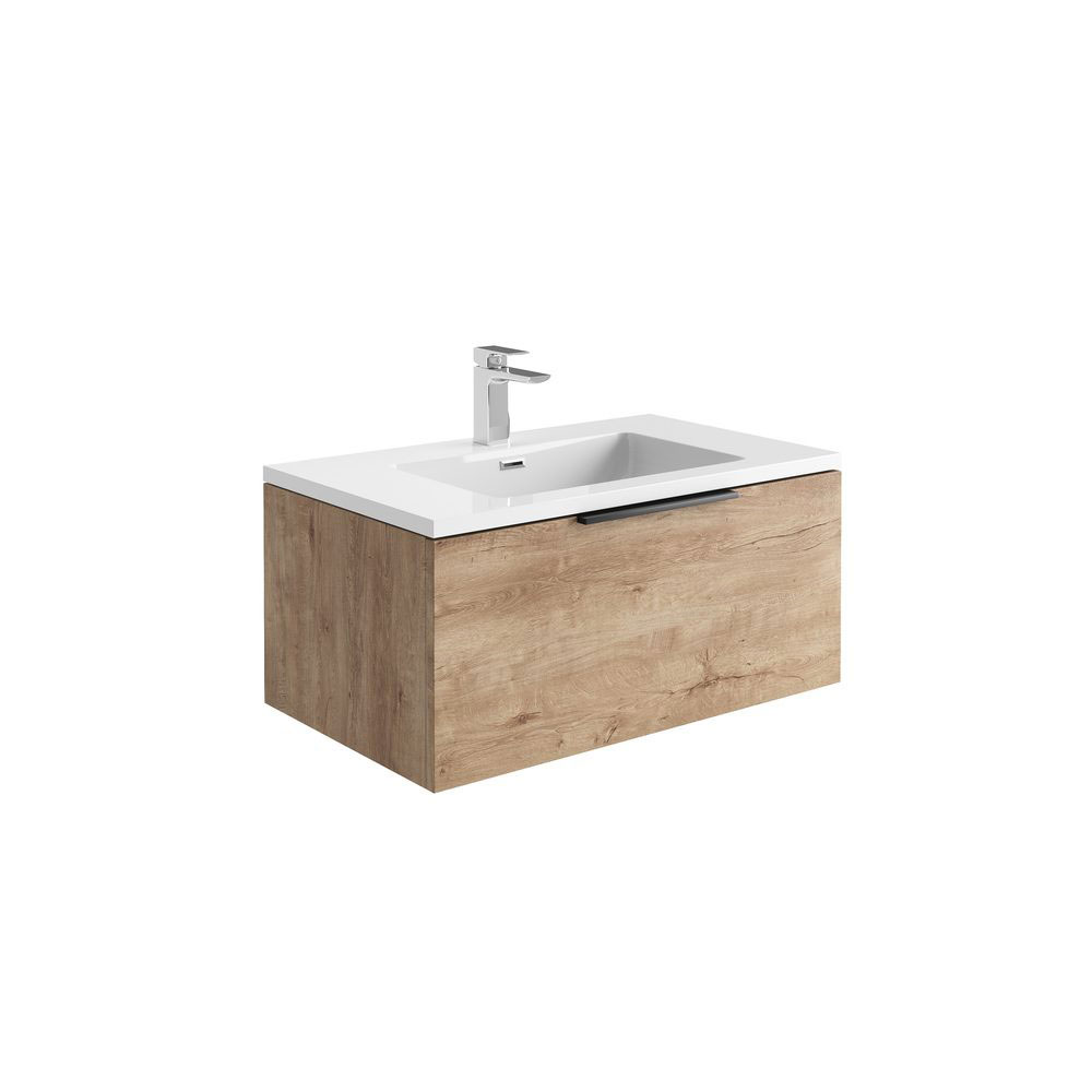 Ambi 800mm LED Wall Hung Vanity Unit with White Basin - Rustic Oak