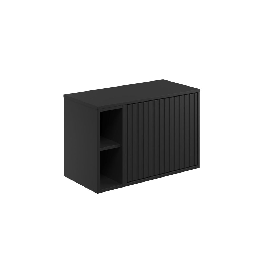 Albie 800mm Wall Hung Cabinet with Fluted Door, Side Storage & Worktop - Matte Black