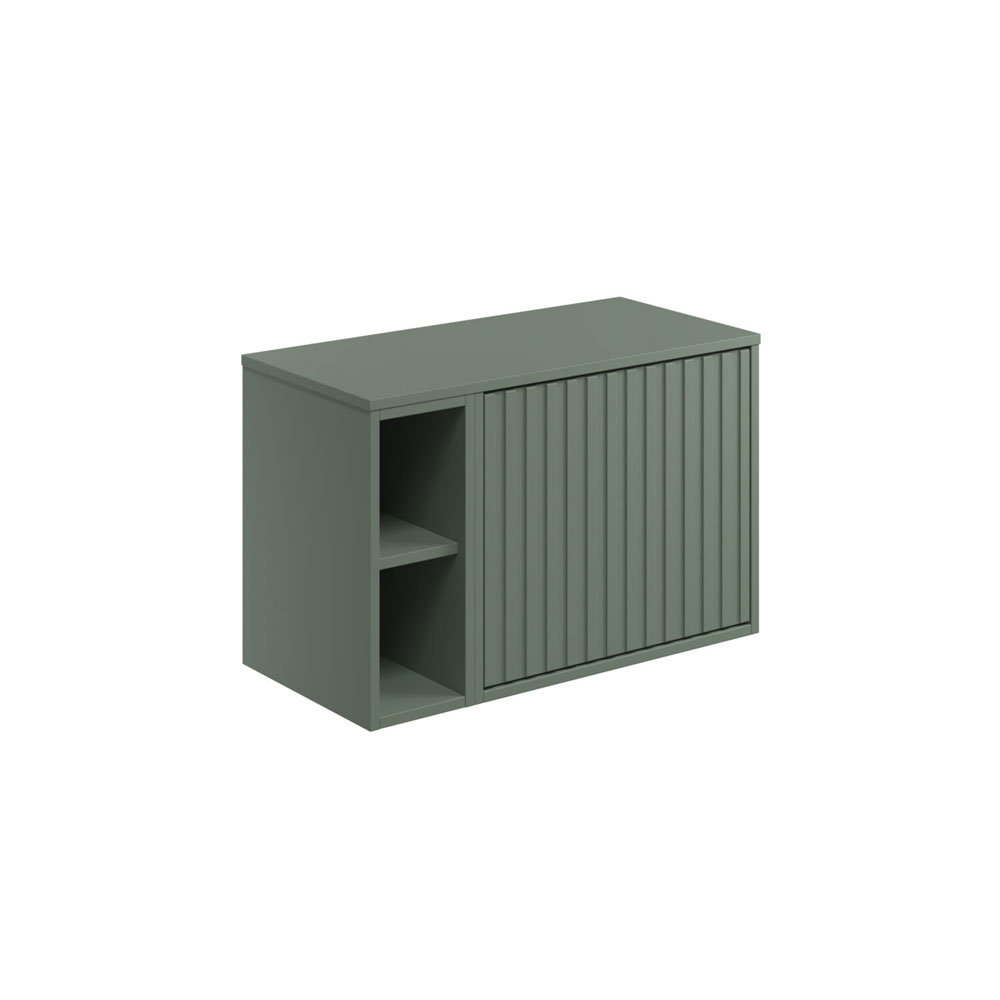 Albie 800mm Wall Hung Cabinet with Fluted Door, Side Storage & Worktop - Reed Green 