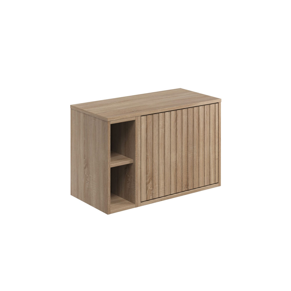Albie 800mm Wall Hung Cabinet with Fluted Door, Side Storage & Worktop - Sonamo Oak
