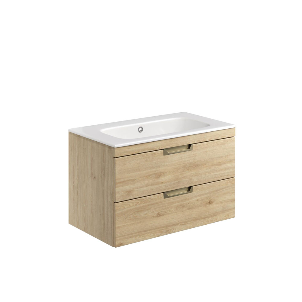 Aubry 800mm Wall Hung Vanity Unit with White Basin - Davos Oak