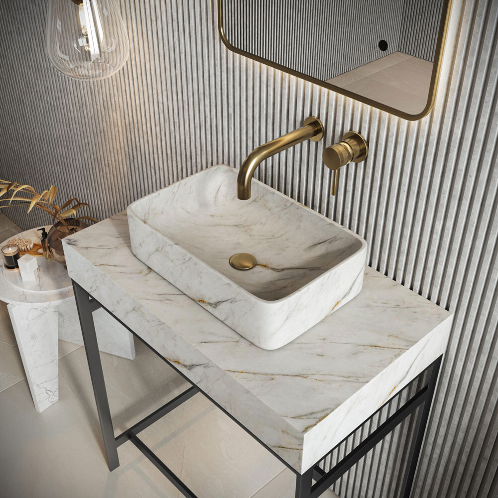 Arabescato Marble Countertop Rectangle Basin 420mm