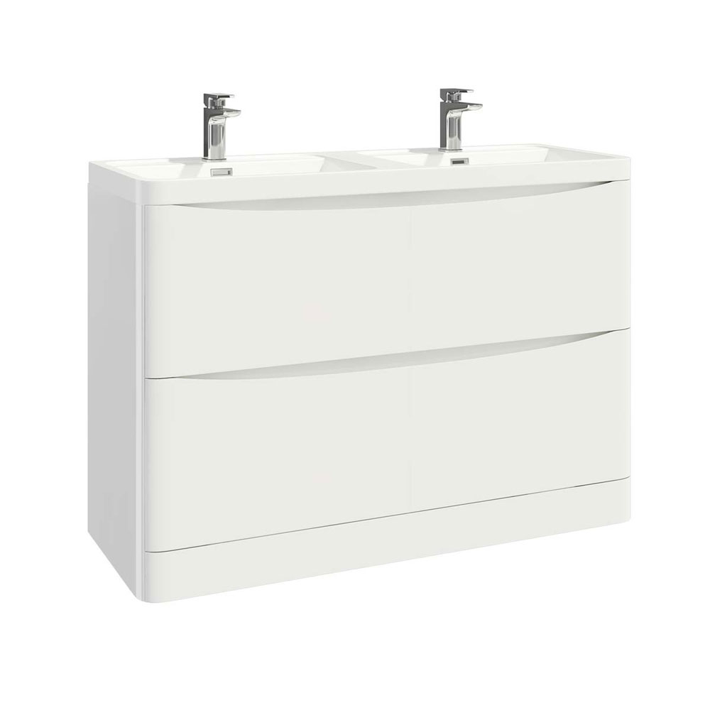 Belle 1200mm Floor Standing Unit with Double Basin - Gloss White 