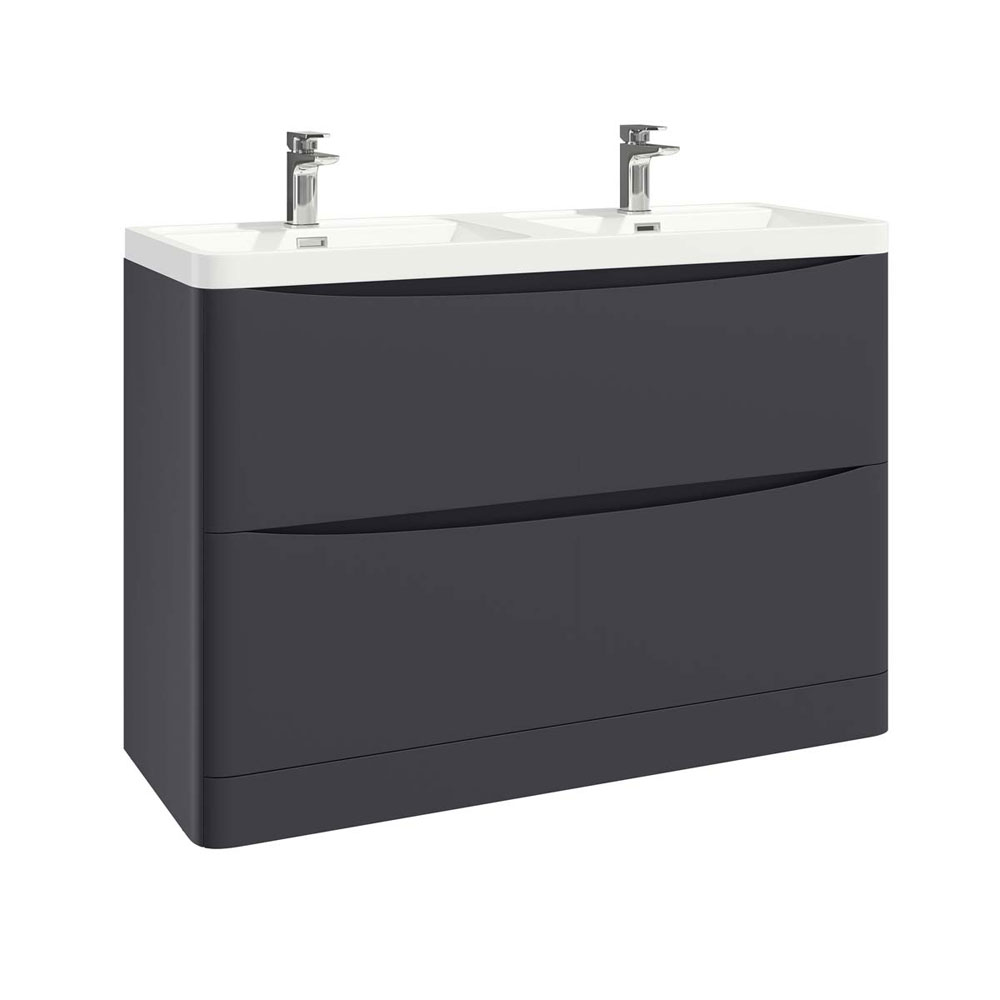 Belle 1200mm Floor Standing Unit with Double Basin - Matt Grey 