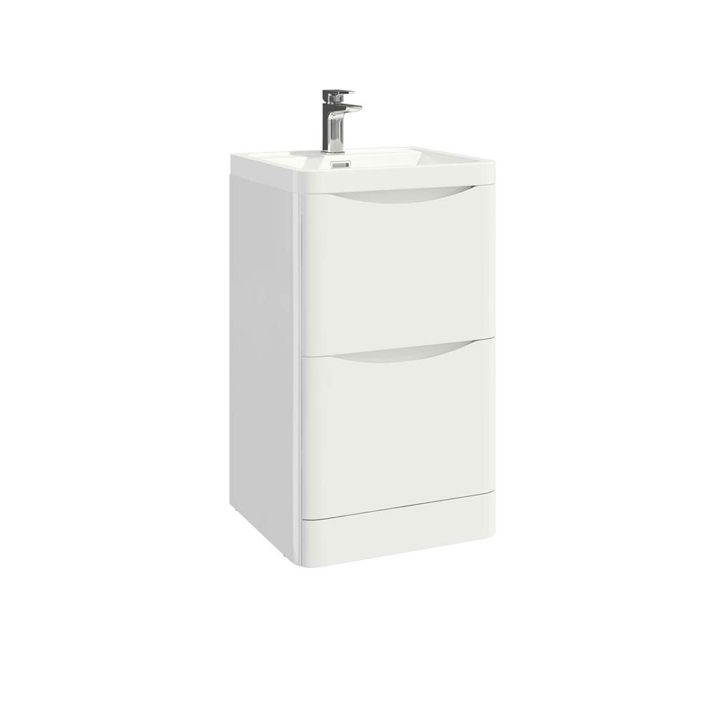 Belle 500mm Floor Standing Unit with White Basin - Gloss White 