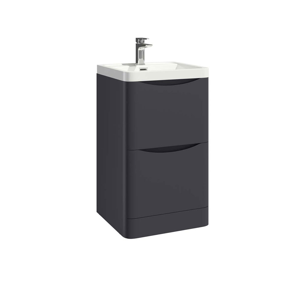 Belle 500mm Floor Standing Unit with White Basin - Matt Grey