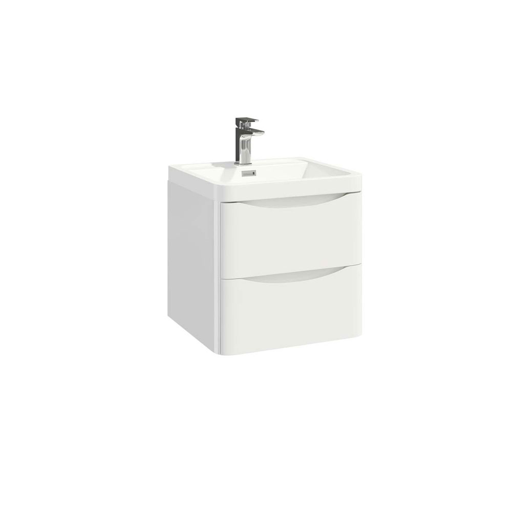 Belle 500mm Wall Hung Vanity Unit with White Basin - Gloss White 