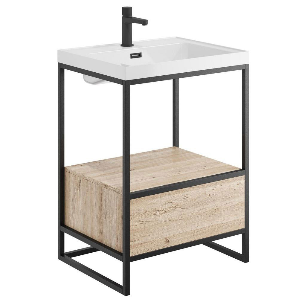Boho 600mm Floorstanding Black Frame with Drawer Box & Basin 