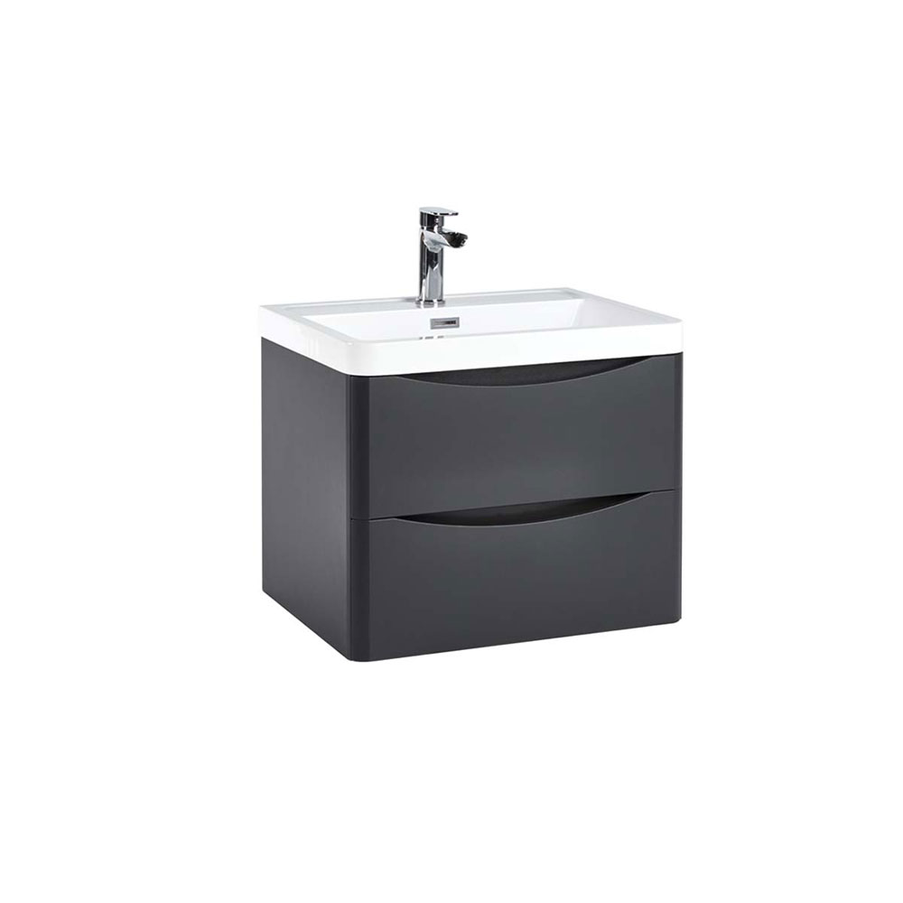 Belle 600mm Floor Standing Unit with White Basin - Matt Grey