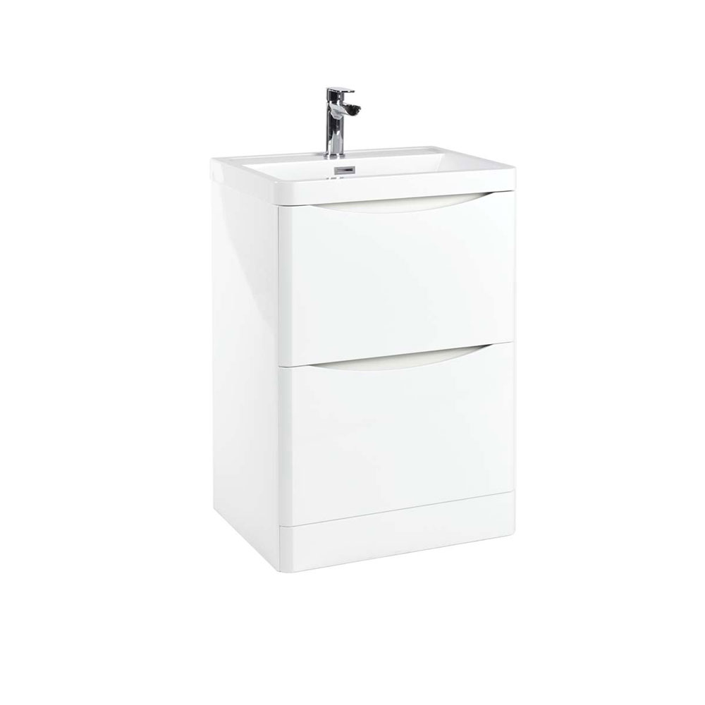 Belle 600mm Wall Hung Vanity Unit with White Basin - Gloss White 