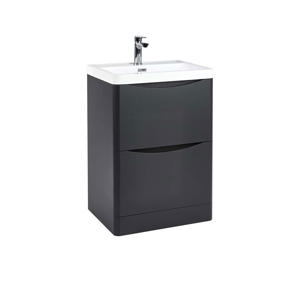 Belle 600mm Wall Hung Vanity Unit with White Basin - Matt Grey