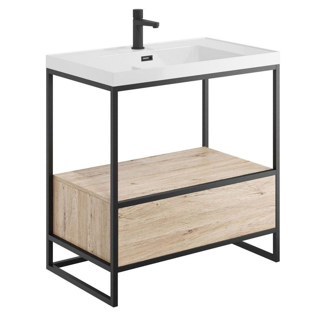 Boho 800mm Floorstanding Black Frame with Drawer Box & Basin 