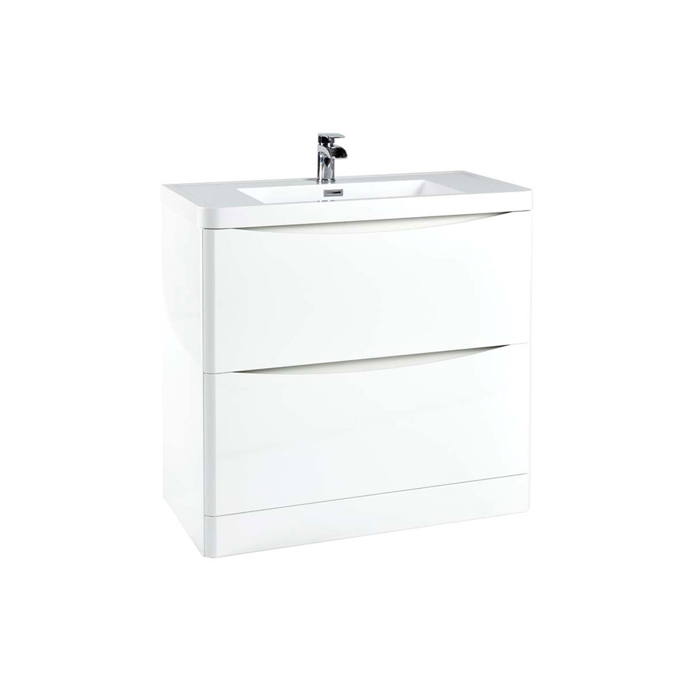 Belle 900mm Floor Standing Unit with White Basin - Gloss White 