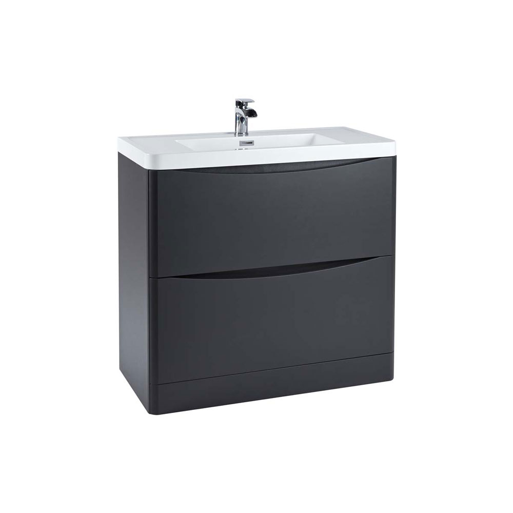 Belle 900mm Floor Standing Unit with White Basin - Matt Grey