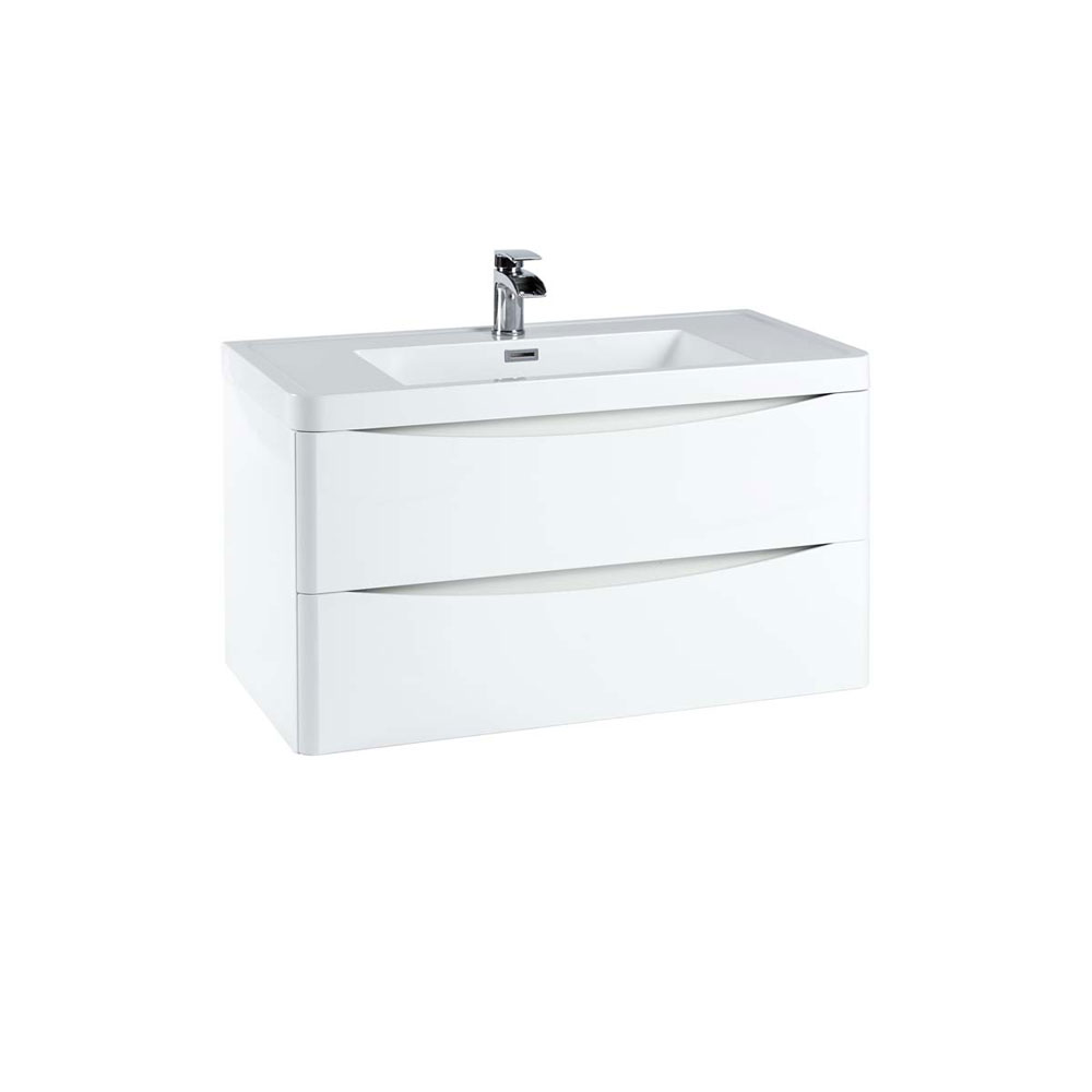 Belle 900mm Wall Hung Vanity Unit with White Basin - Gloss White