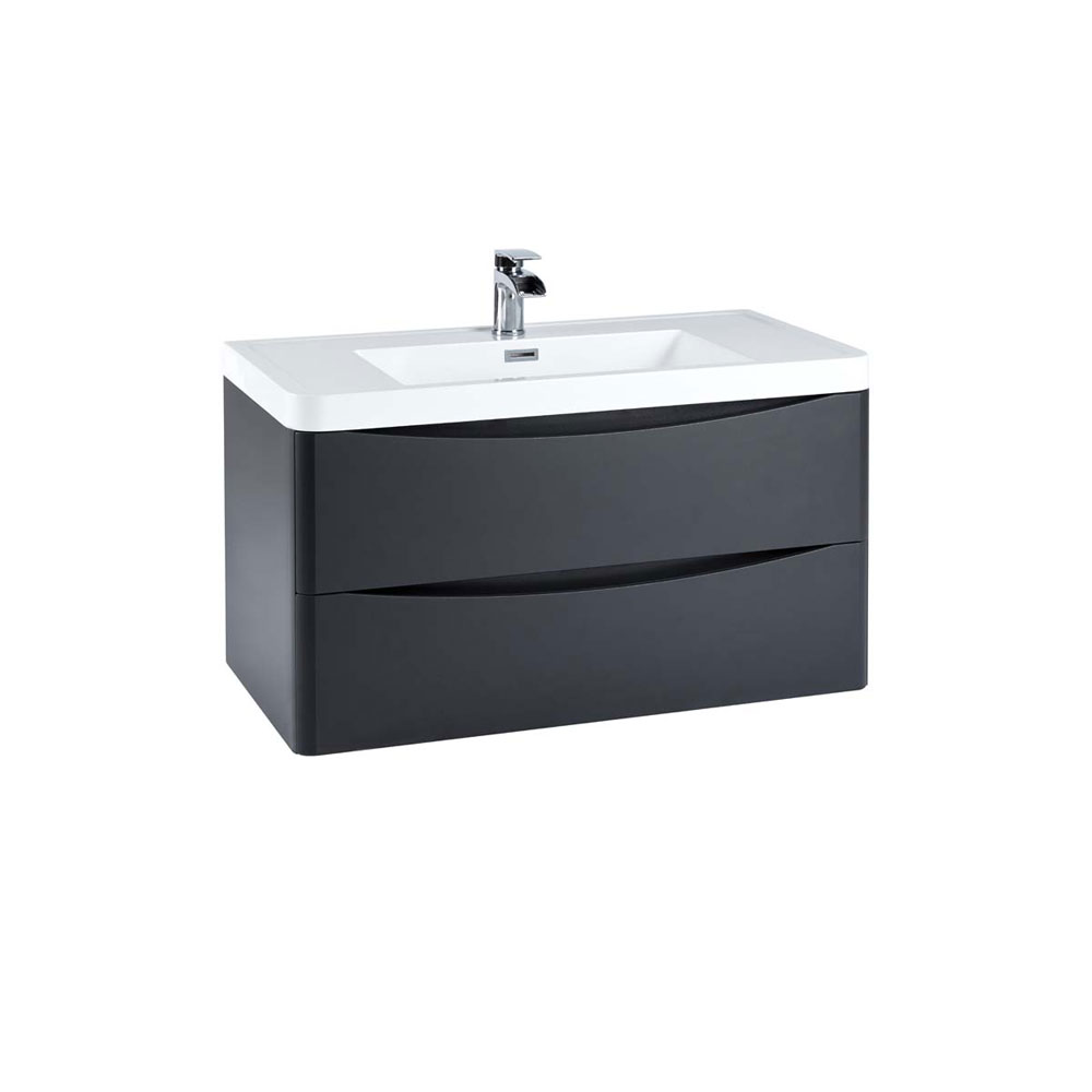 Belle 900mm Wall Hung Vanity Unit with White Basin - Matt Grey 