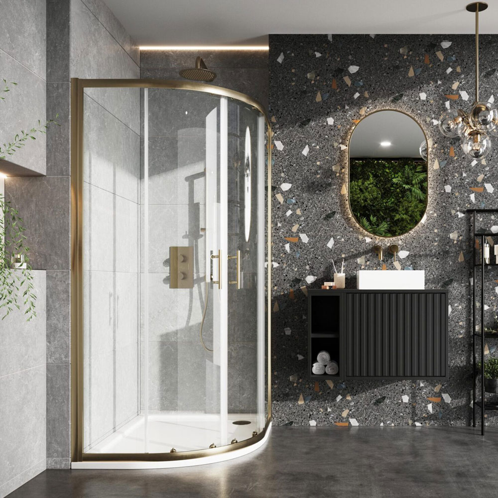 800 x 800mm Brushed Brass 6mm Double Door Quadrant