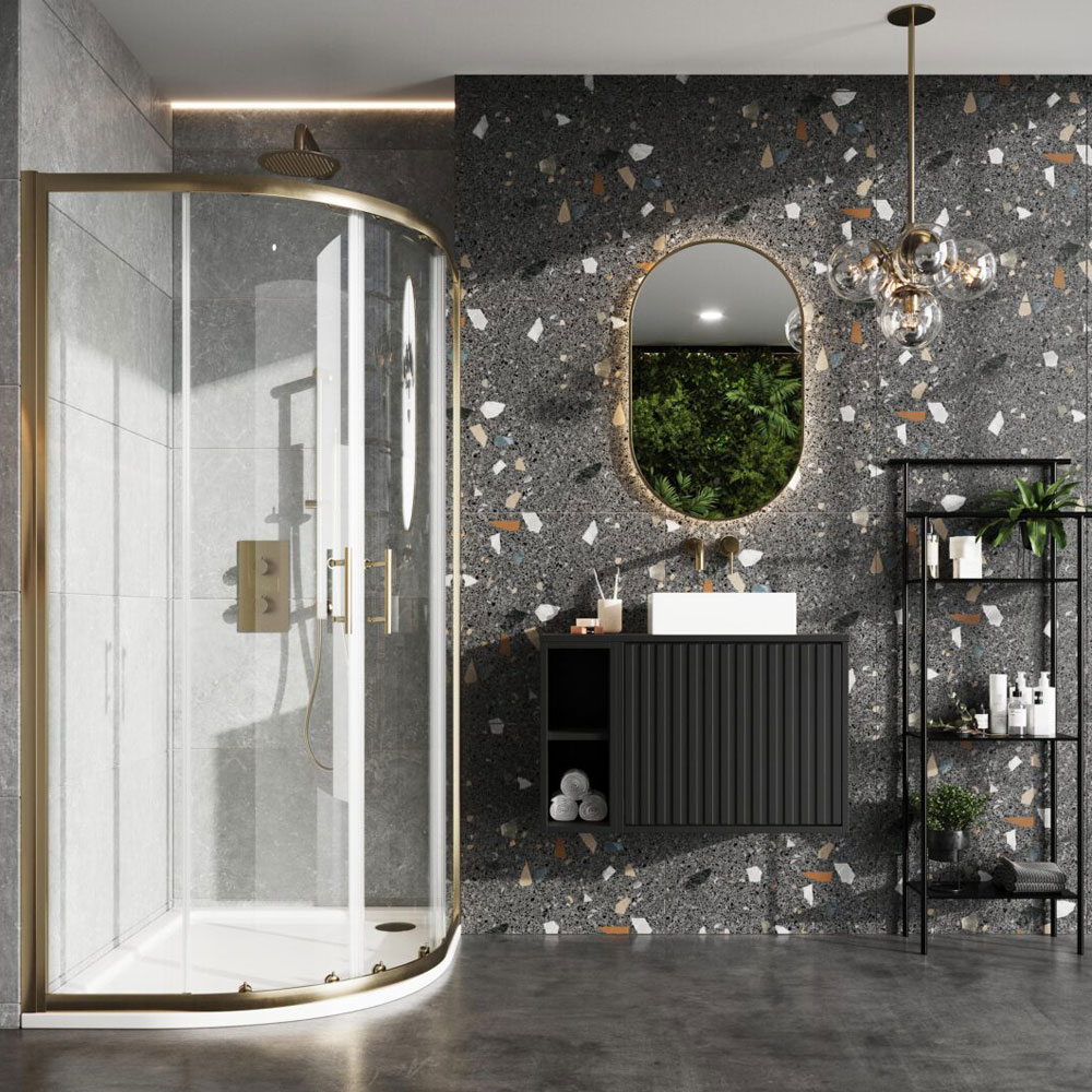 900 x 900mm Brushed Brass 6mm Double Door Quadrant