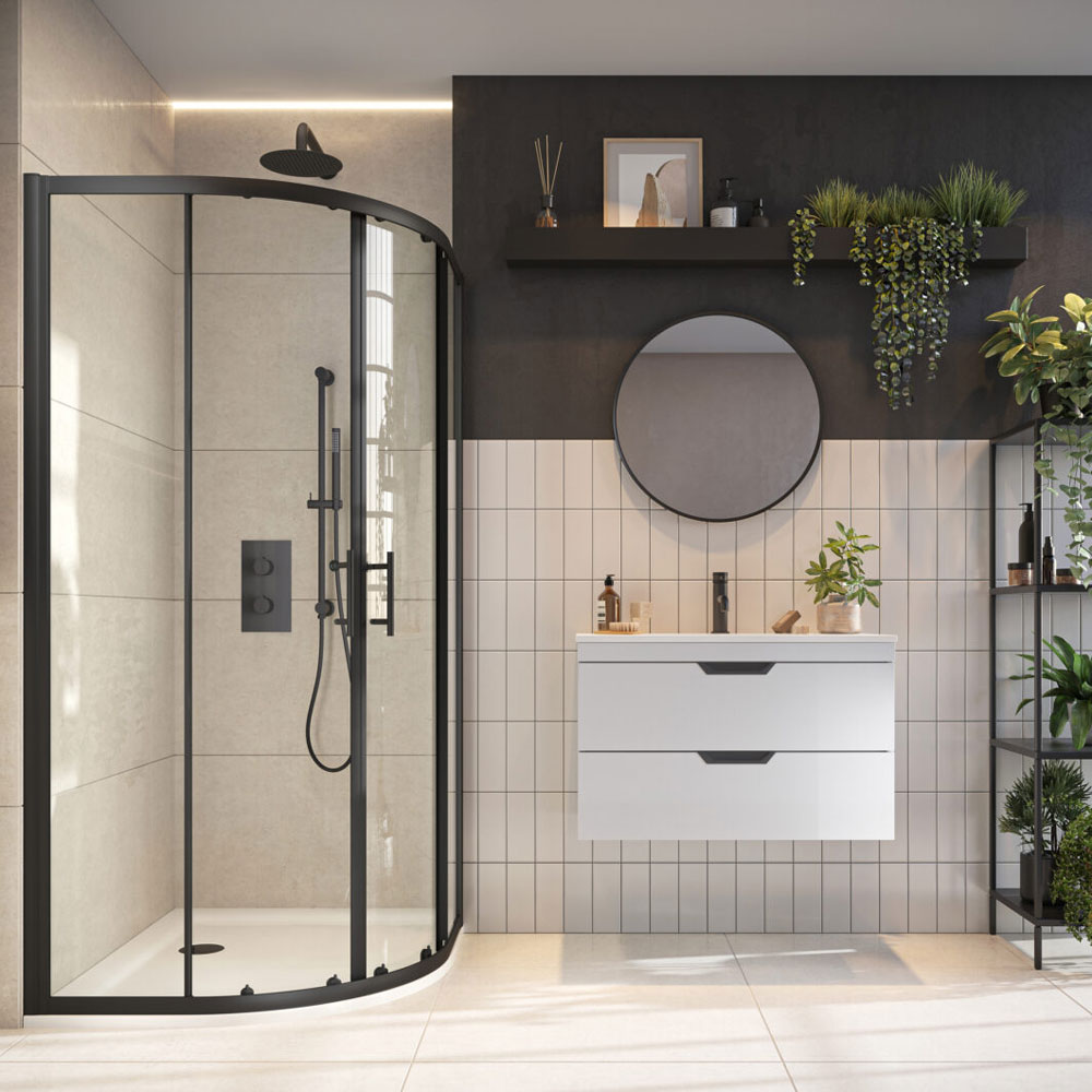 800 x 800mm Black Profile 6mm Double Door Quadrant