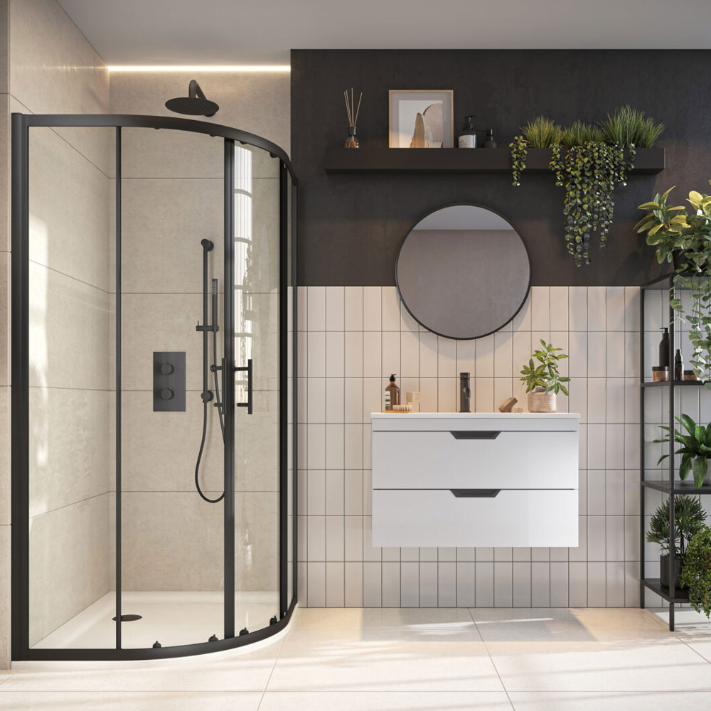 900 x 900mm Black Profile 6mm Double Door Quadrant