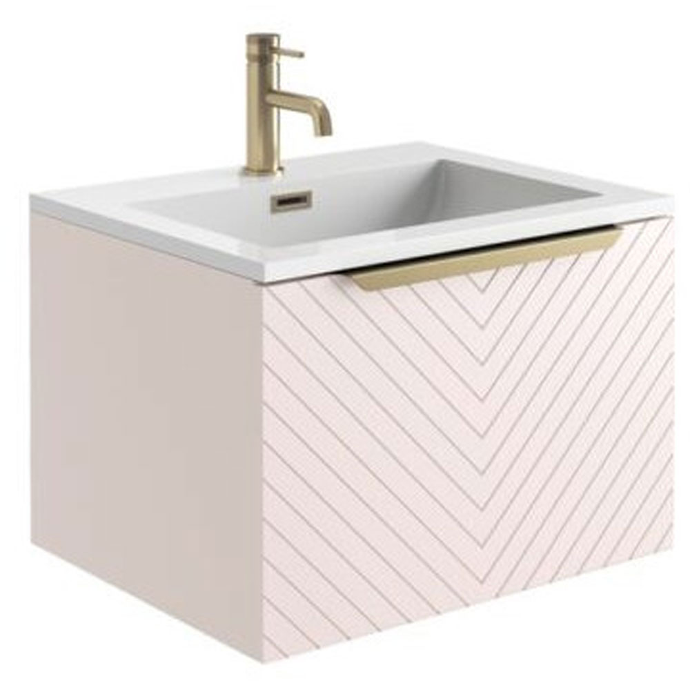 Chevrons 600mm Wall Hung Vanity Unit with Basin - Matt Pastel Pink
