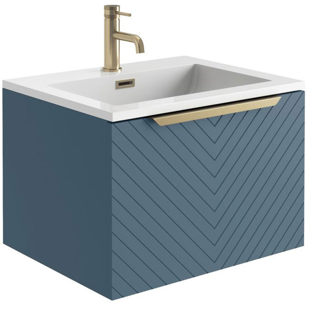 Chevrons 600mm Wall Hung Vanity Unit with Basin - Matt Twilight Blue