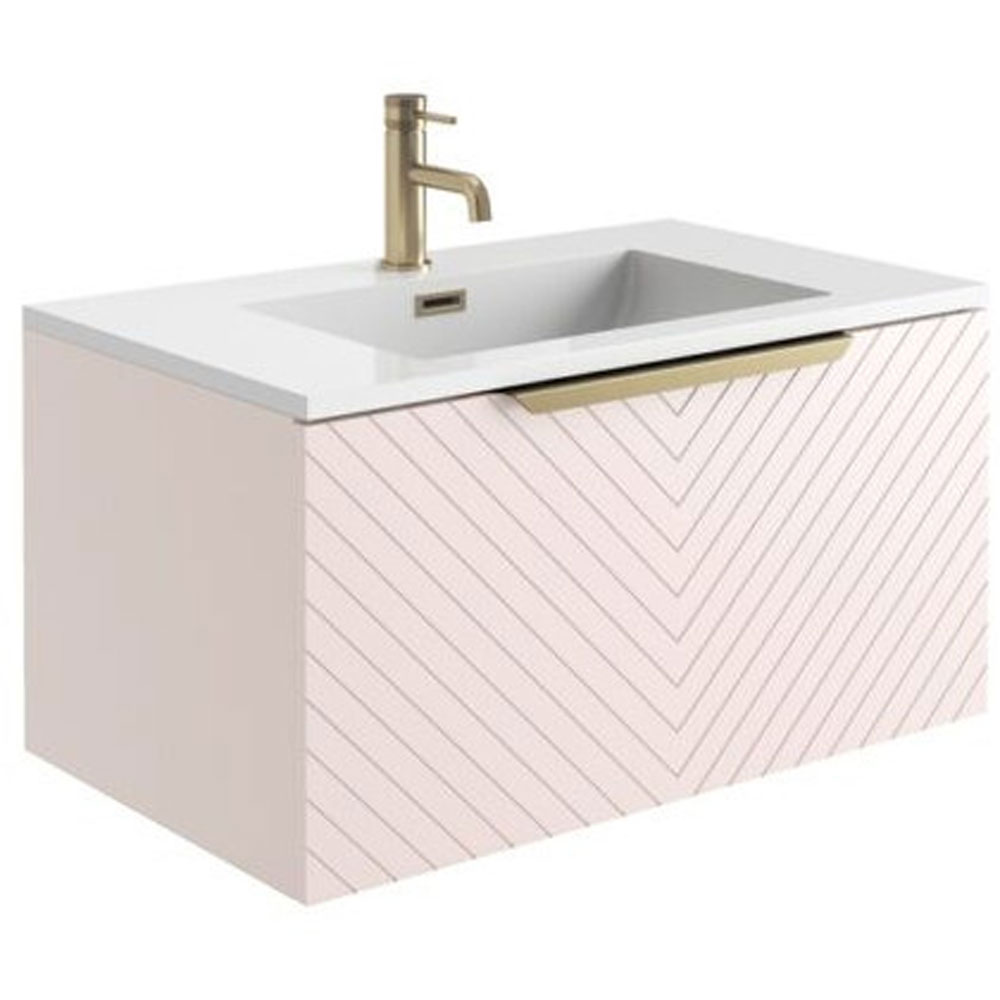 Chevrons 800mm Wall Hung Vanity Unit with Basin - Matt Pastel Pink