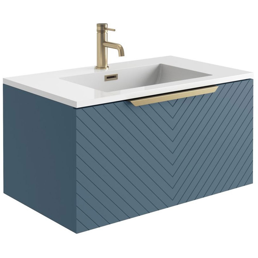 Chevrons 800mm Wall Hung Vanity Unit with Basin - Matt Twilight Blue 